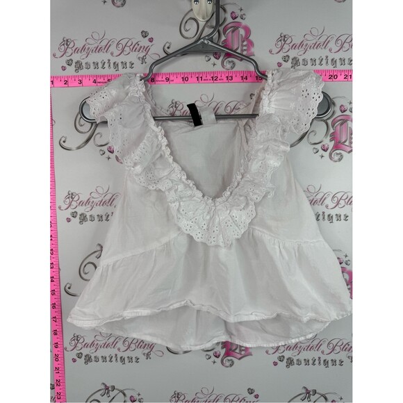 Divided Tops - Divided tank top Lacie style White Eyelet Ruffle V-Neck Sleeveless Top